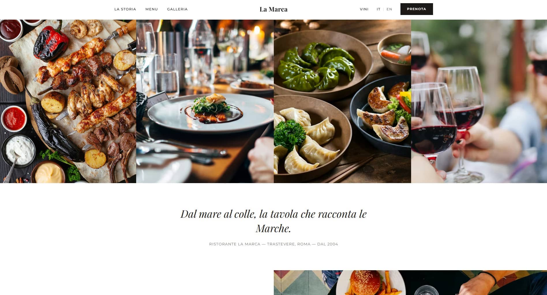 Screenshot del sito Ristorante La Marca con layout energico e moderno